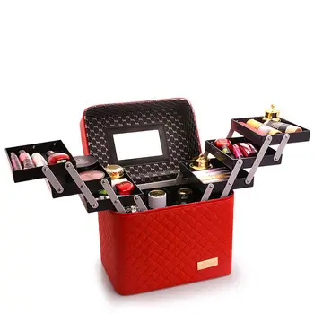 

Professional Women Large Capacity Makeup Fashion Toiletry Cosmetic Bag Multilayer Storage Box Portable Make Up Suitcase
