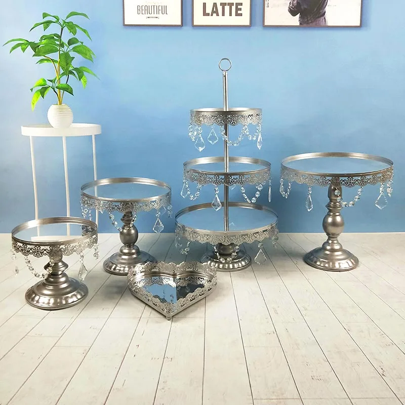 5pcs silver-2 1-7 шт/набор кекс Bling And Decoration display тарелка Хрустальная чашка Серебряное Зеркало Подставка для торта для свадьбы и вечеринки - Цвет: 5pcs silver-2
