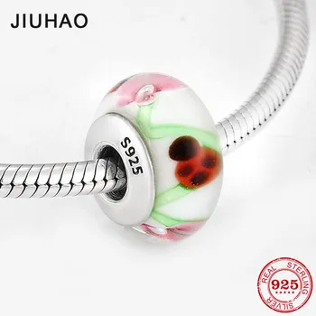 

Authentic 925 Sterling Silver Lotus Flowers Lampwork Murano Glass Beads fit European Original Bracelet Charms Jewelry making