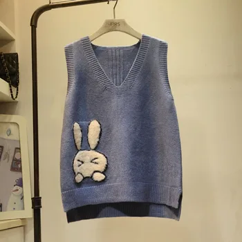 

2020 women sleeveless v neck sweater vest female knitted waistcoat vest plus pull femme jumper pullover lovely gilet chaleco