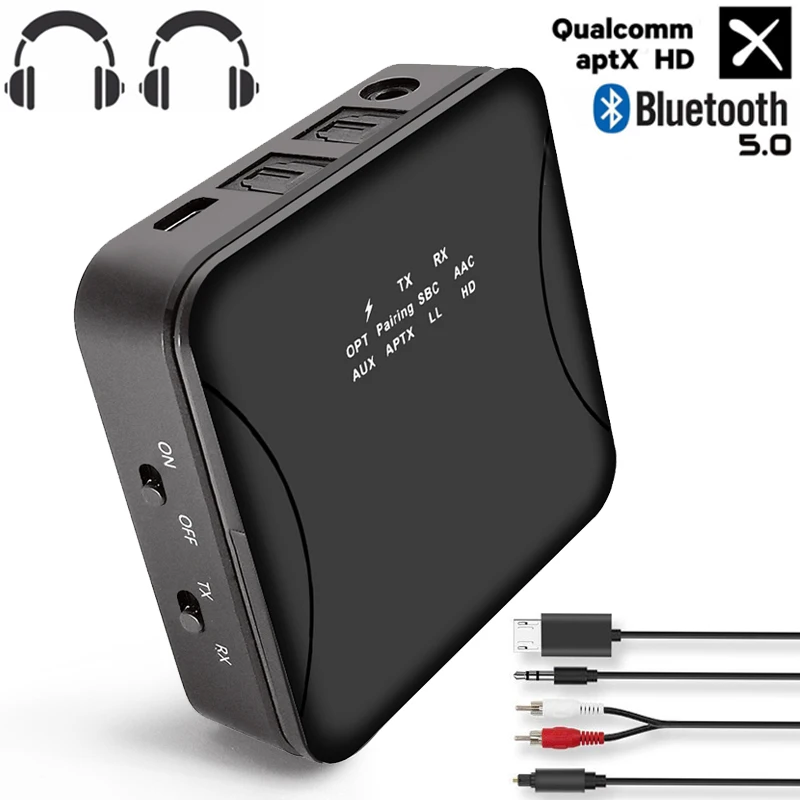 Bluetooth 5,0 передатчик приемник беспроводной аудио AptX HD низкая задержка волоконно-оптический адаптер для ТВ наушников Поддержка двух устройств