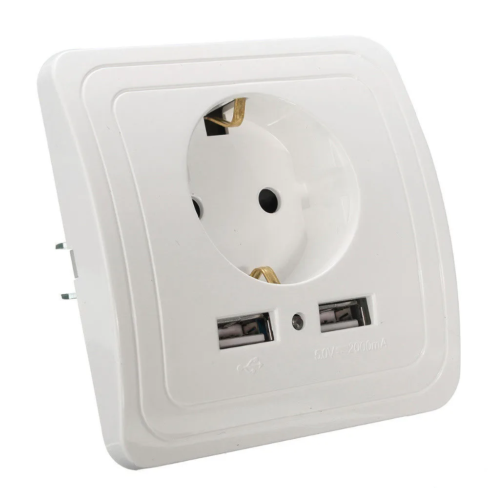 1PC High Quality Professional Useful New Dual USB Port Electric Wall Charger Station Socket Adapter Power EU Plug Switch