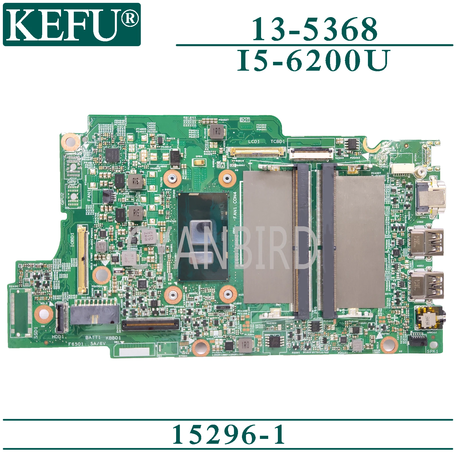

KEFU 15296-1 original mainboard for Dell Inspiron 13-5368 with I5-6200U Laptop motherboard
