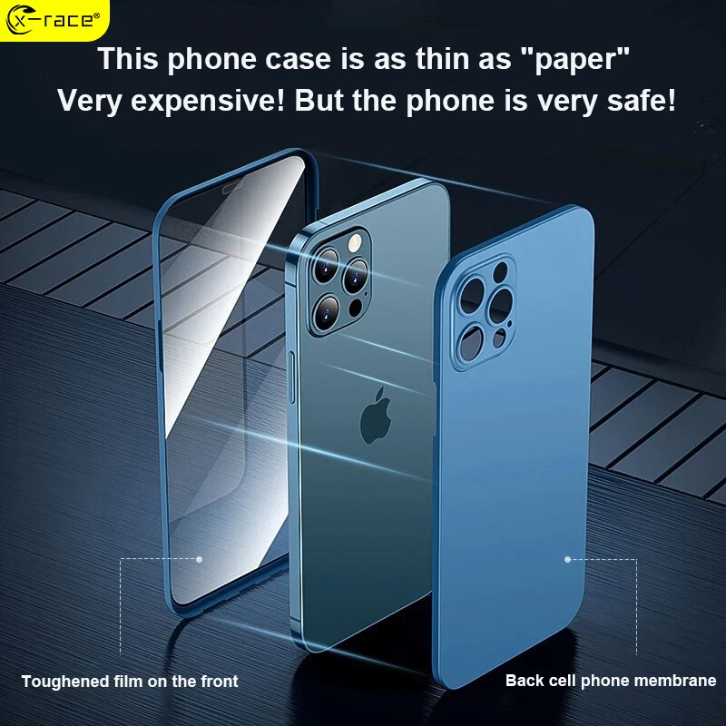 X-Race 360° full cover tempered glass protection case suitable for iphone 12 pro max mini apple mobile phone case