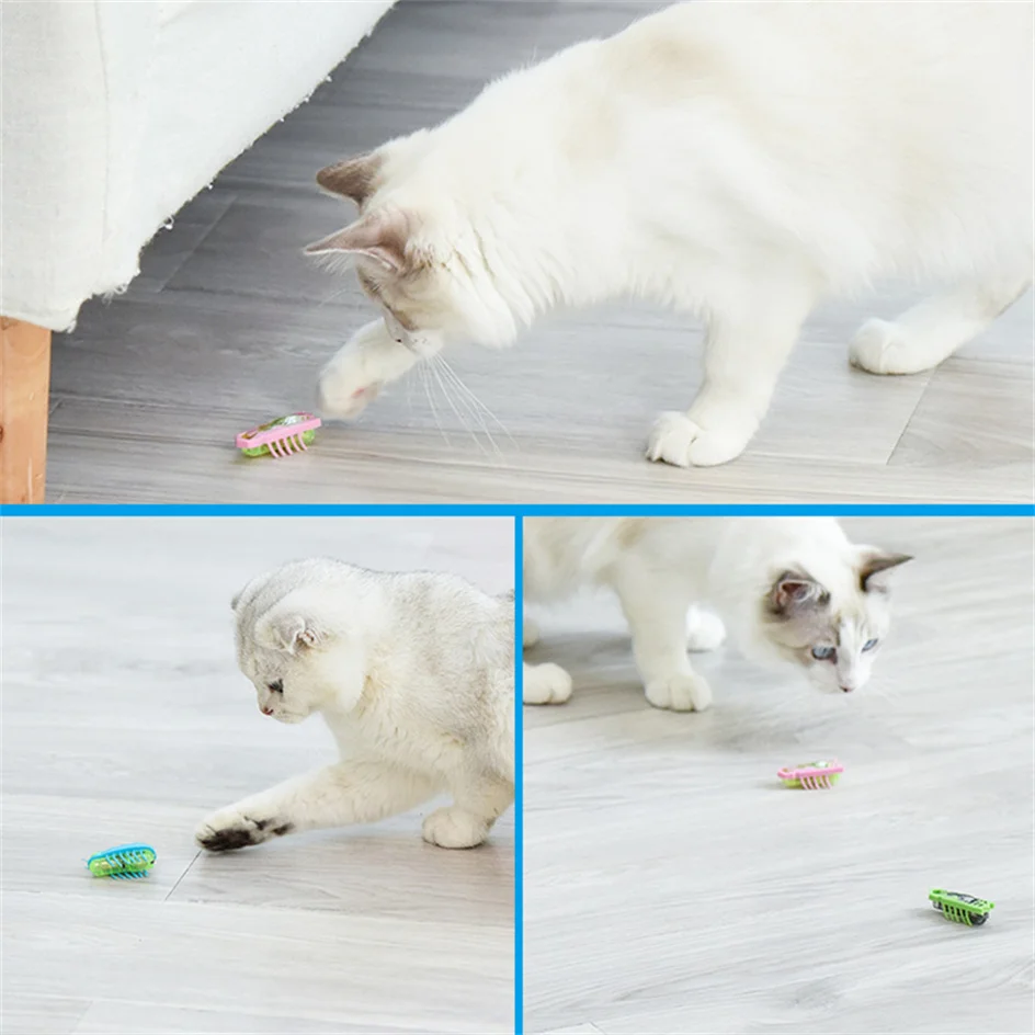 Cat Hunt Down Toy Mini Electric Insect Automatically Escaping Obstacles Turn Over Cockroach Ladybug Interactive Toys for Pet