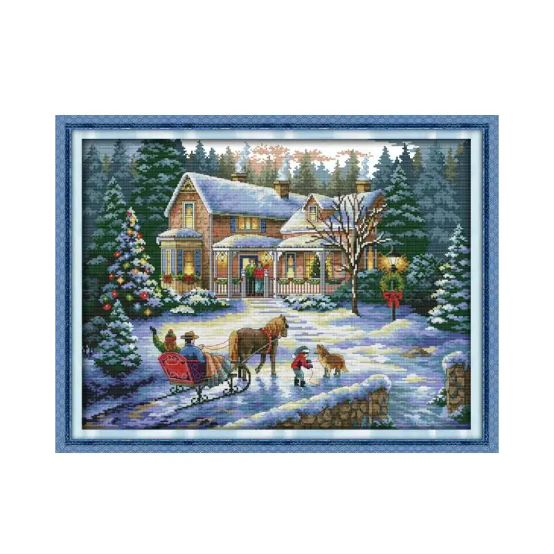 Joy Sunday Merry Christmas Набор для вышивания крестом, китайское рукоделие, печатные рождественские украшения для дома - Цвет: Красный