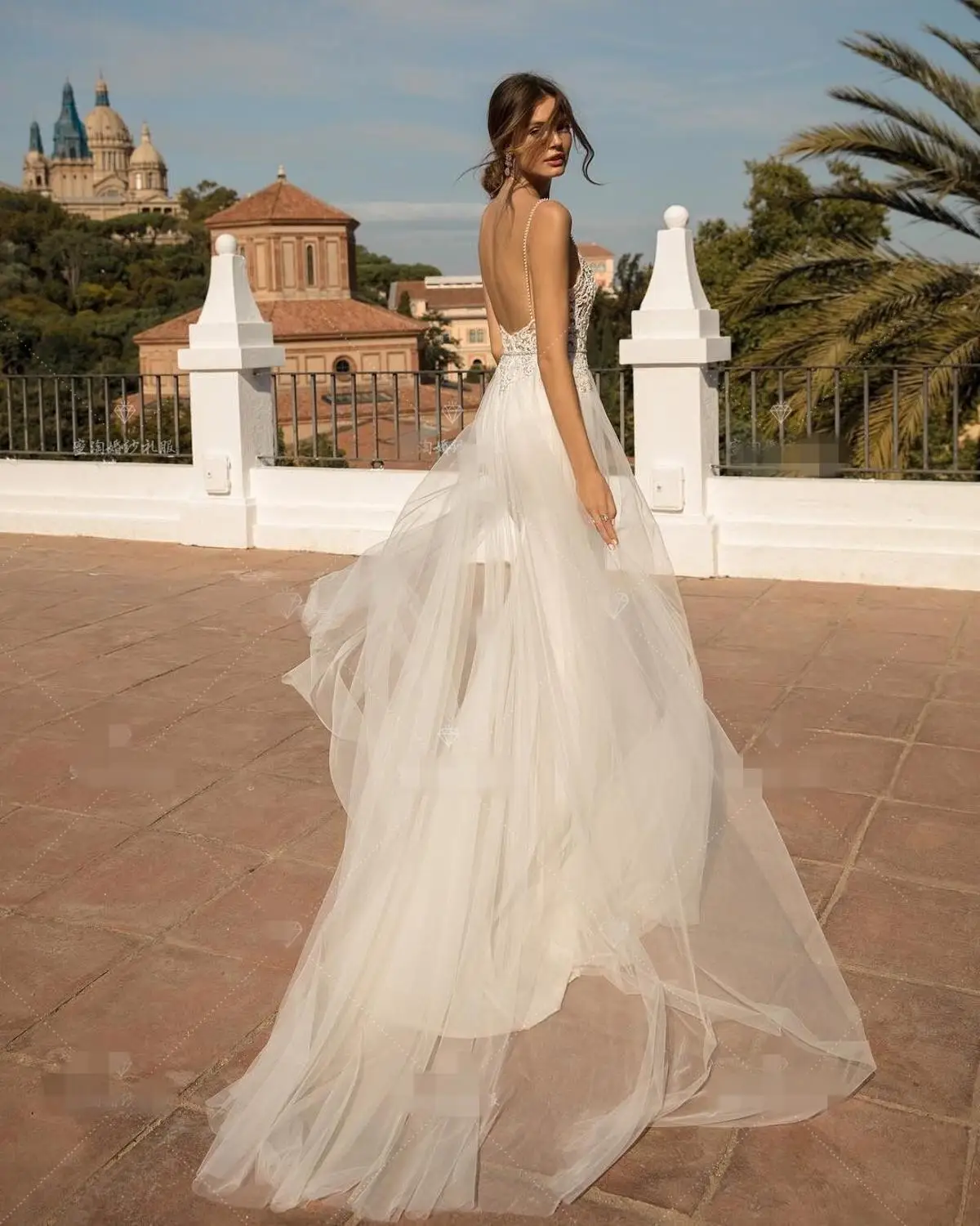 Vestido de festa/высококачественное свадебное платье es, шикарные атласные кружевные свадебные платья с v-образным вырезом и бусинами, кружевное свадебное платье в стиле бохо