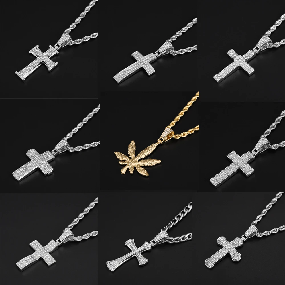 Classic Men Cross Pendant Necklace For Male Stainless Steel Statement Cruz Jewelry 24&quot Link Chain Maple Leaf | Украшения и