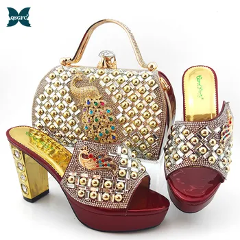 

2020 Italian design New Arrivals Shoes With Matching Bags Set Italian Women's Party Shoes and Bag Sets with Shinning Crystal