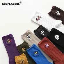 [Cospacool] Харадзюку вышивка радужной победой забавные носки креативная улыбка лицо Сердце Длинные носки женские Divertidos Sokken