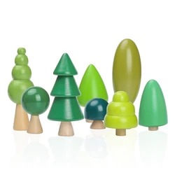 Wooden Forest Tree Building Blocks - Montessori-Inspired Green Tree Toy for Children's Room Decoration and Desktop Display (8pcs)