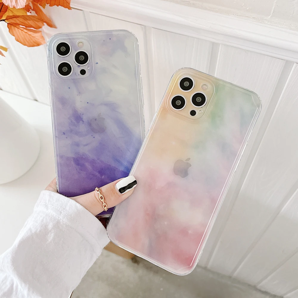 Красочные градиентные акварельные прозрачные чехлы для iPhone 11 Pro Max 7 8 Plus X XR XS 12 12Pro
