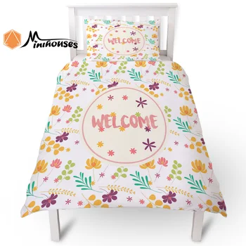 

2PC Welcome Flower Floral Pattern Duvet Cover Pillow Case Quilt Cover Set Bedclothes Single Bedding Sets For Bed