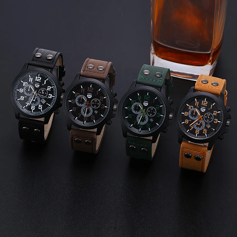 Vintage Classic Watch Men Watches Stainless Steel Waterproof Date Leather Strap Sport Quartz Army relogio masculino reloj