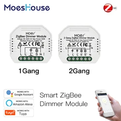 MoesHouse Mini DIY Tuya ZigBee Smart 1/2 gang Light Dimmer Switch Module Hub Smart Life App Alexa Google Home Voice Control