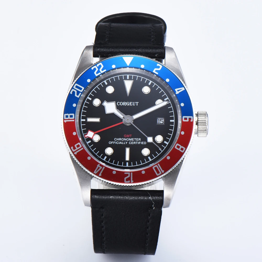 Corgeut41MM мужские спортивные часы GMT красно синий ободок светящийся сапфировый