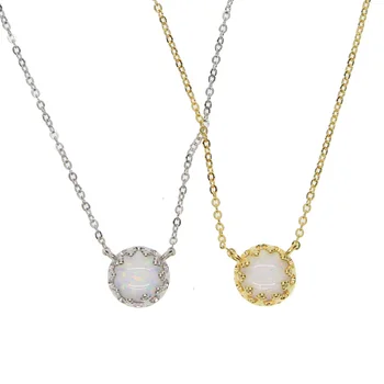 

NEW arrived White Fire Opal Necklace Pendants For Women 925 Sterling Silver Elegant Natural Stone round Fashion Jewelry Gift