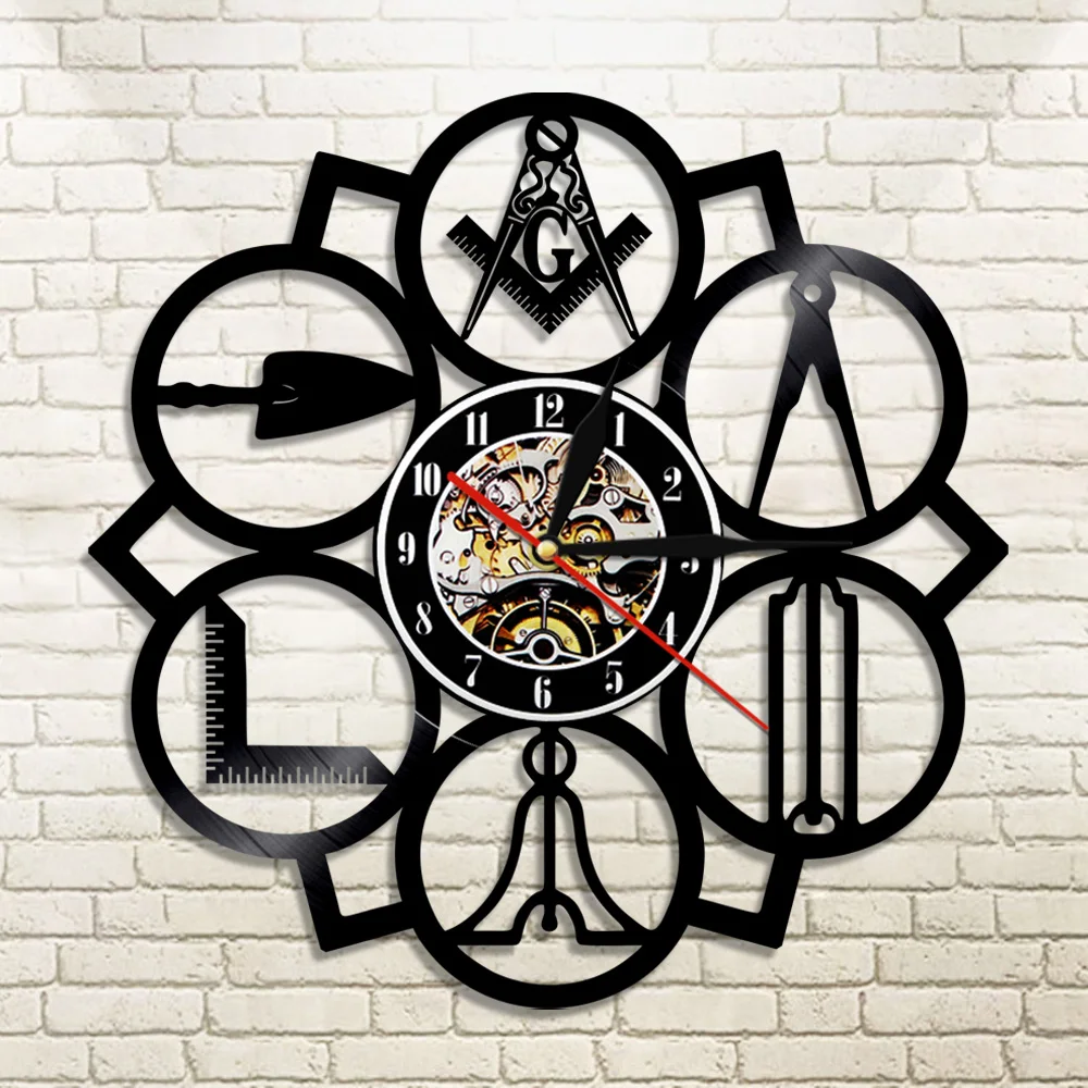 Настенные часы с масонскими логотипами, винтажные часы с виниловой пластинкой, орнаментом, современные настенные часы, декоративные часы, подарок