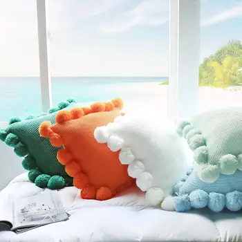 

31 New Knit Cushion Cover Pure Color Pillow Acrylic Ball Tassel Sofa Bed Room Textile Adult Child Lover Beauty Home Dector