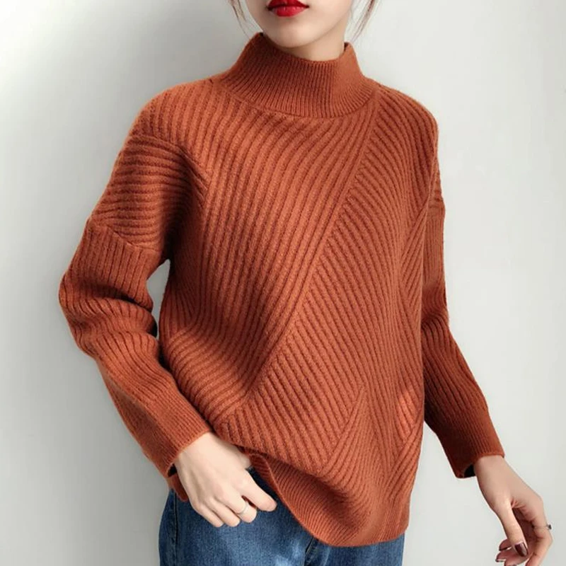 Caramel 6 однотонных цветов, женский осенний зимний свитер, вязанный, черный, белый, желтый, женский свитер, водолазка, Женский пуловер, джемпер, trui - Цвет: Caramel