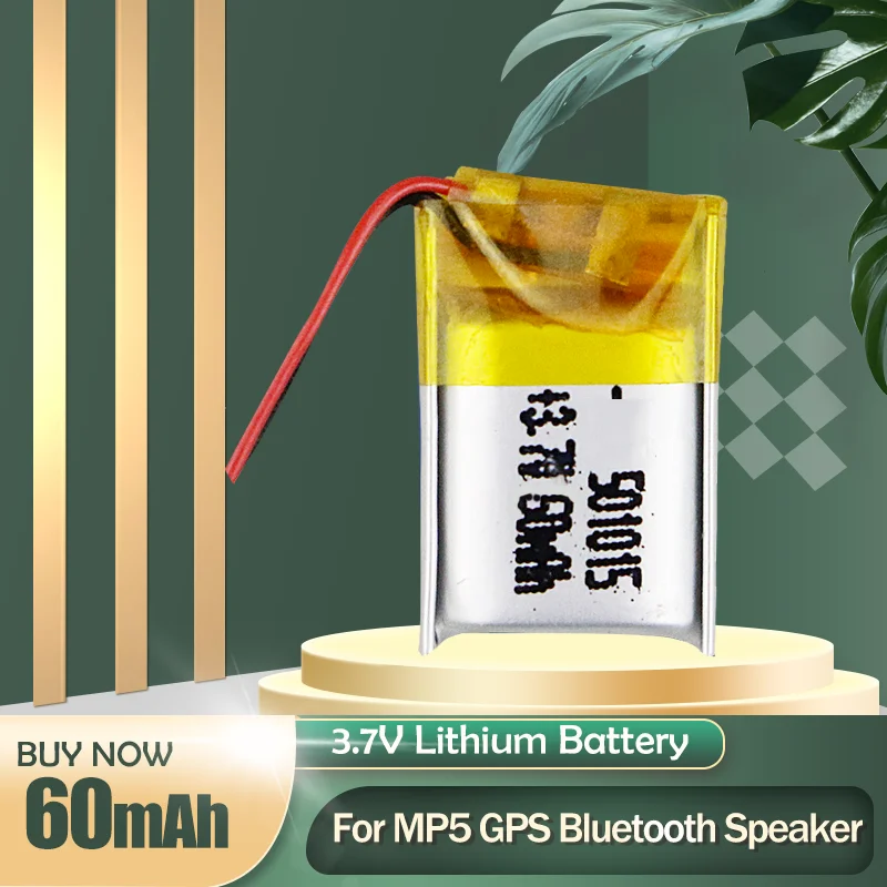 501015 3.7V 60mAh Lithium Polymer LiPo Rechargeable Battery For MP3 MP4 MP5 Bluetooth headset Hearing Aid GPS Locator Counter |