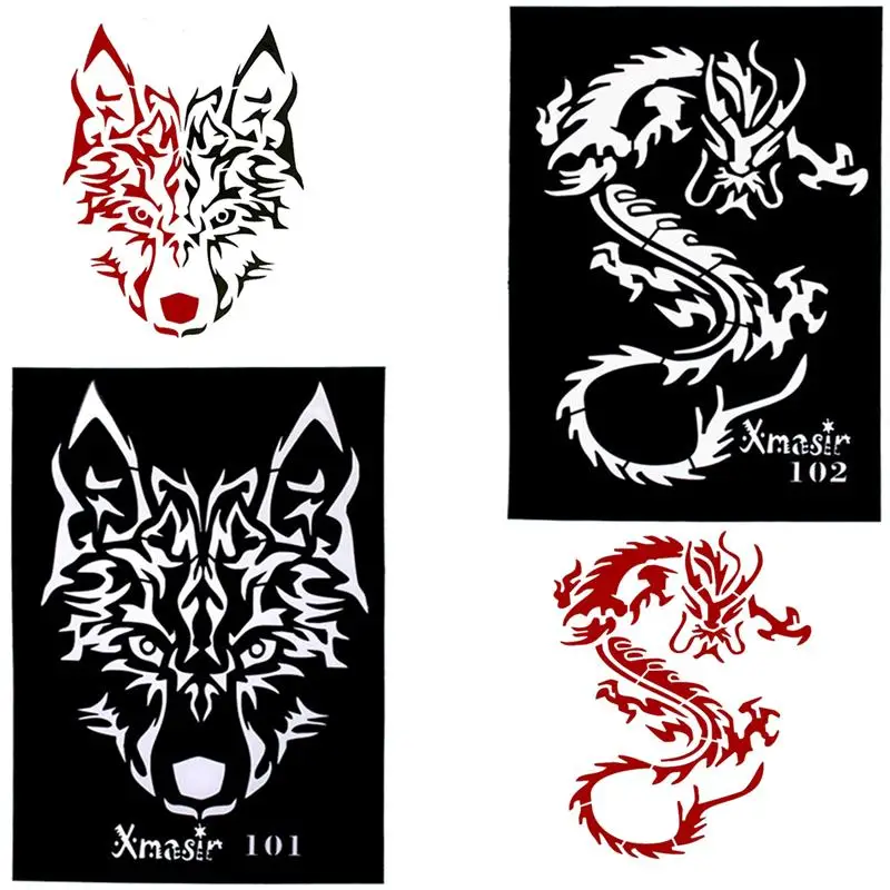 Трафареты для татуировок 4 шт. шаблоны с вырезами карточка Dragon Tatoo мальчиков