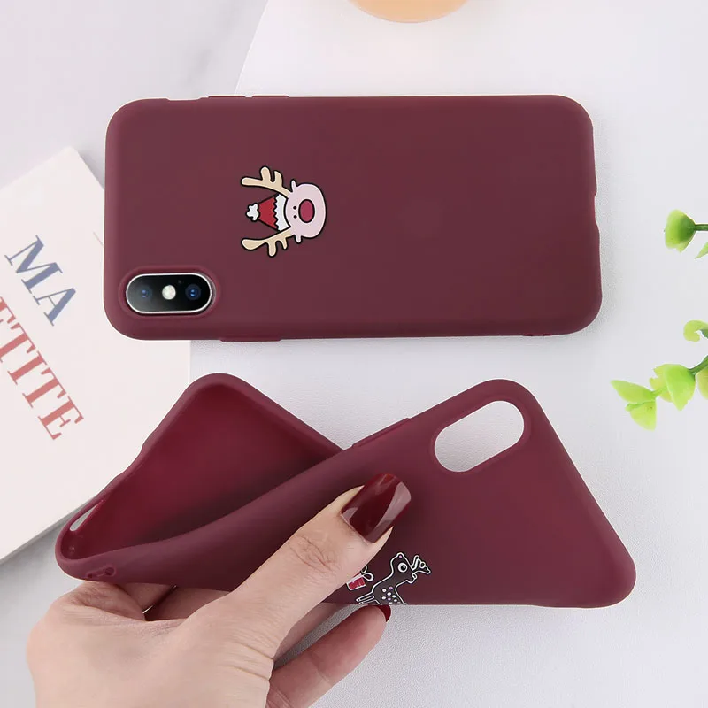 Lovebay винно-красный Рождественский чехол для iPhone X XR Xs Max 5 5 5S SE мультфильм Лось мягкие ТПУ чехлы накладки для iPhone 6 6s 7 8 Plus