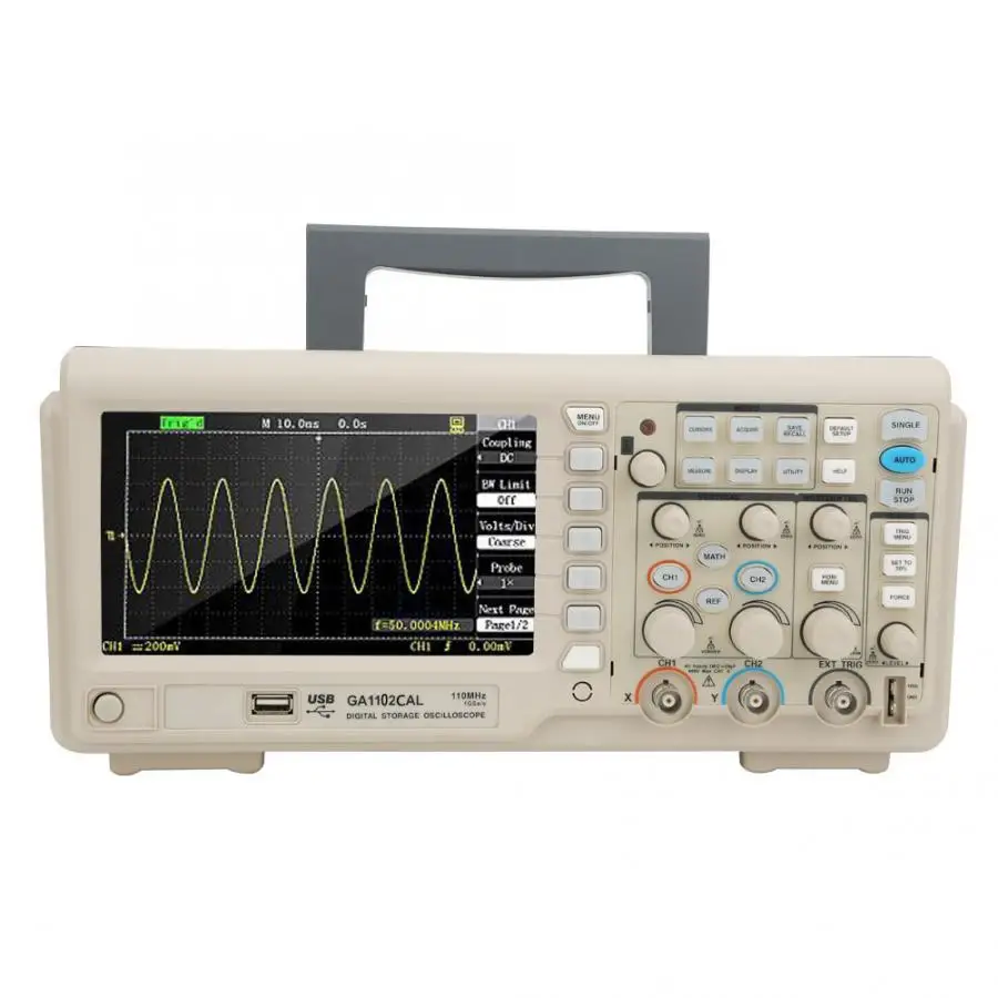 GA1102CAL 100MHz 1Gsa/s цифровой двухканальный 7in ЖК-осциллограф AU Plug 110-240V Bitmap CSV хранение формы волны