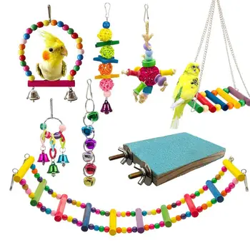 

8 Packs Bird Hanging Swing Shredding Chewing Perches Toys Parrot Hammock Bell Suitable for Small Parakeets Cockatiels