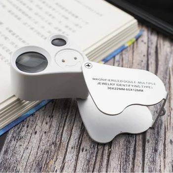 

30X 60X Power Jewelers Magnifier Glass Eye Loupe Jewelry Store LED Lights Loupe Folding Magnifier Outdoor Tools High Quality
