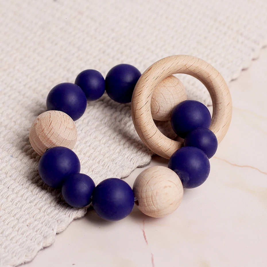 Navy Blue Деревянная погремушка, барабаны, зубы, детская игрушка для соски, клипсы, детские игрушки 0-12 месяцев, с силикагелевыми бусинами, маленький стержень, детская кровать, погремушка, барабан - Цвет: Navy Blue