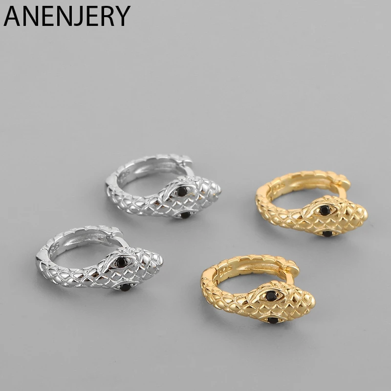 ANENJERY 925 Sterling Silber Samll Schlange Hoop Ohrringe Für Frauen Persönlichkeit Französisch Täglichen Ohrringe Schmuck S-E1455