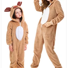 Kids Adult Christmas Reindeer Moose Jumpsuit Costumes Cosplay Animal Elk Ball Party Fancy Dress Parent- Child Reindeer Costume