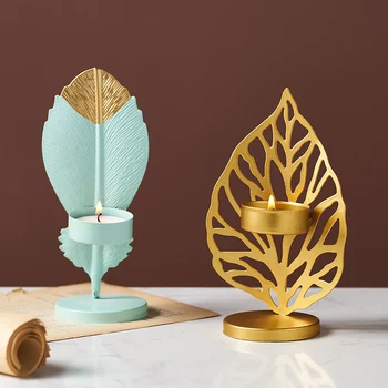 

Nordic Home Decoration Leaf Candlestick Wrought Iron Candle Holder Leaf Model Crafts Living Room Decoration Holiday Decor Gifts