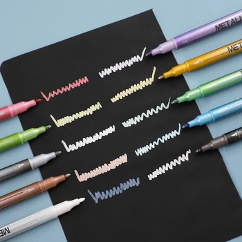 

Jianwu 10 Pcs/Set Color Metal Water-Based Marker Black Card Paint High-Gloss Pen DIY Album Special Pen Accessories for School
