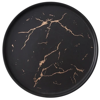 

20Cm Gold Black Marble Ceramic Dish Porcelain Cutlery Set Kitchen Table European Decorative Dessert Steak Plate
