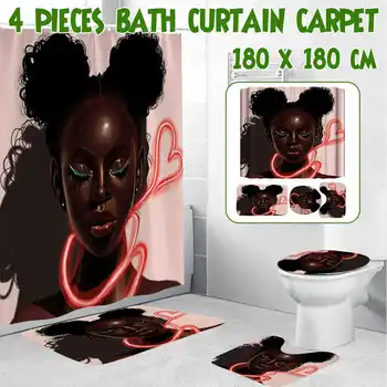 

Africa Girl Printing Bathroom Shower Curtain Set Non-Slip Rugs Toilet Cover and Bath Mat Waterproof Bathroom Curtains Home Decor