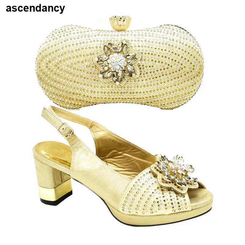 

Nigerian Women Shoe African Wedding Italian Shoe and Bag Sets Italian Shoes with Matching Bags High Quality Nigerian Party Pumps
