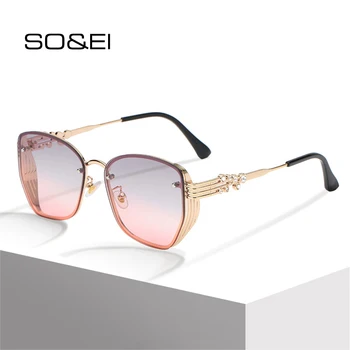 

SO&EI Fashion Polygonal Punk Sunglasses Women Vintage Luxury Diamond Metal Frame Eyewear Retro Men Gradient Sun Glasses Shades