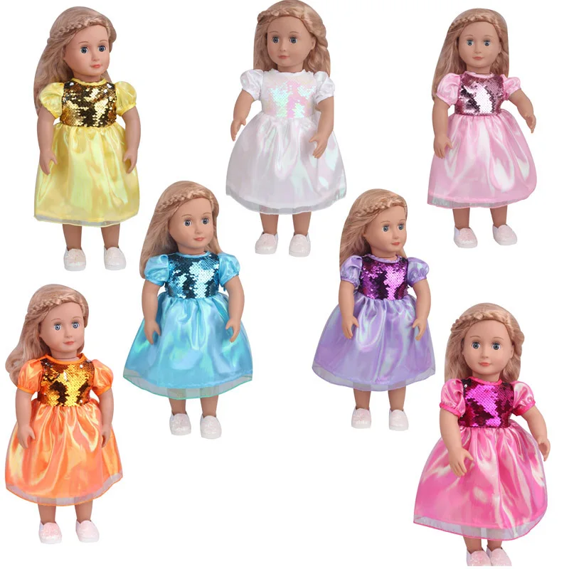

18 inch Girls doll clothes Shiny lace princess dress American newborn skirt Baby toys fit 43 cm baby dolls c876