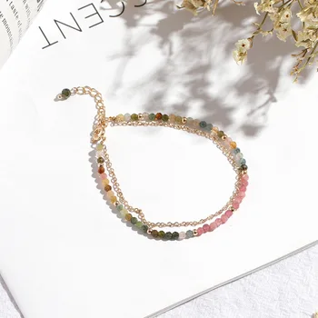 

Rainbow Sugar ~ Natural Tourmaline Gradient Double Layer Bracelets Women's Very Fine Gold Plated Copper Vanves Elegant INS Candy