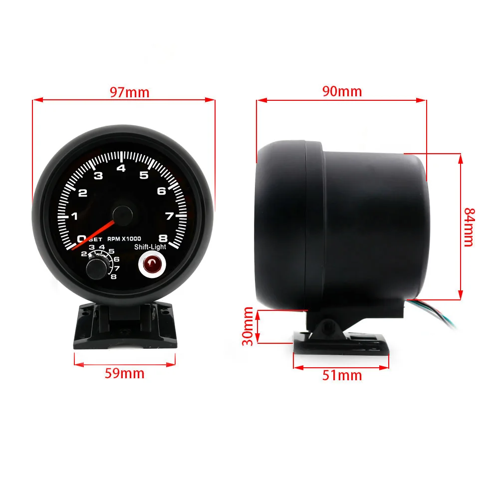 Tachometer Universal 3.5 inch tachometer with 7 colors led 0-8000RPM Black case and Rim Tachometer Car meter