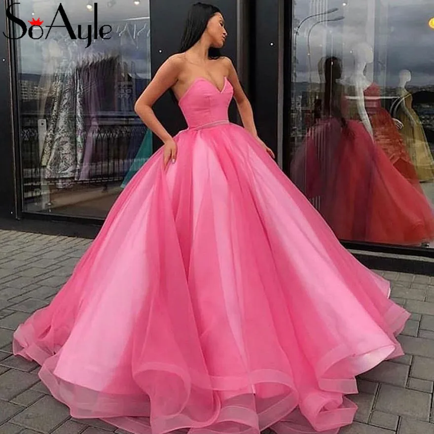 SoAyle Ball Gown Sweetheart Prom Dresses Puffy Gowns Simple Tulle Long Dress for Party Vestidos Designer Gowns