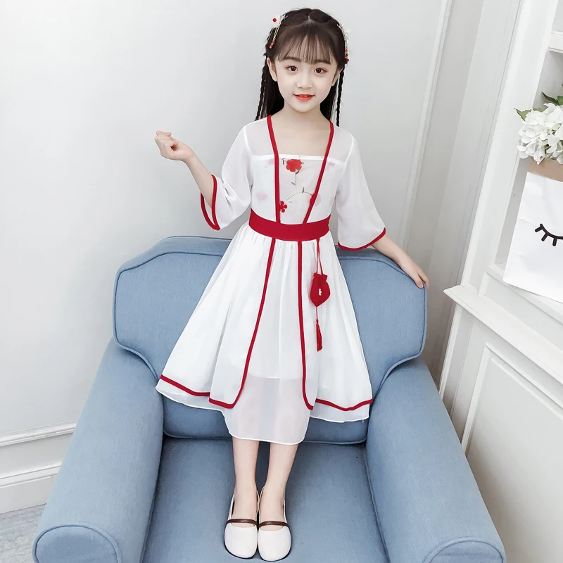Платье Hanfu для девочек весна 2020 новая Корейская версия Юбки принцессы в китайском