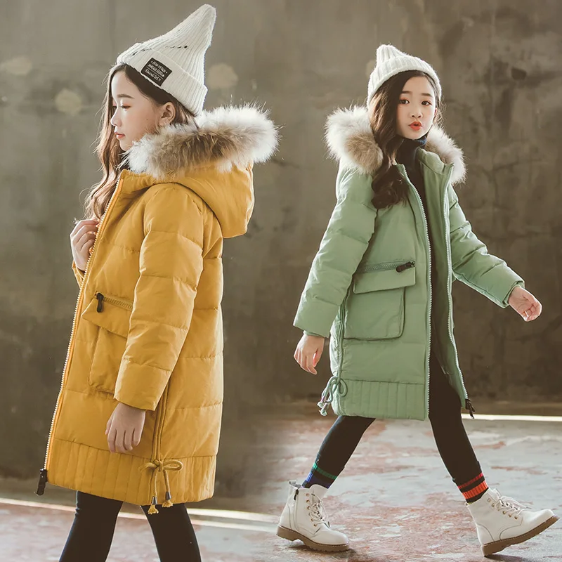 Детские зимние куртки для девочек, теплое пальто с хлопковой подкладкой, парка коллекция года, детская утепленная верхняя одежда с меховым воротником и капюшоном зимняя одежда для девочек