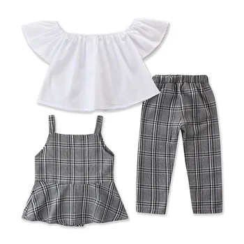 

Girls clothes Girls Summer Three Pieces Kids Outfit Clothes Girls Clothing Sets White Top Withe lattice Coat And Pants