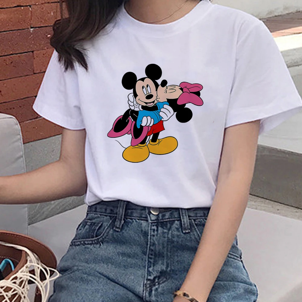 Camiseta con estampado de Mickey Minnie para Camiseta holgada de manga corta con cuello redondo mujer, ropa Harajuku - AliExpress Ropa de mujer