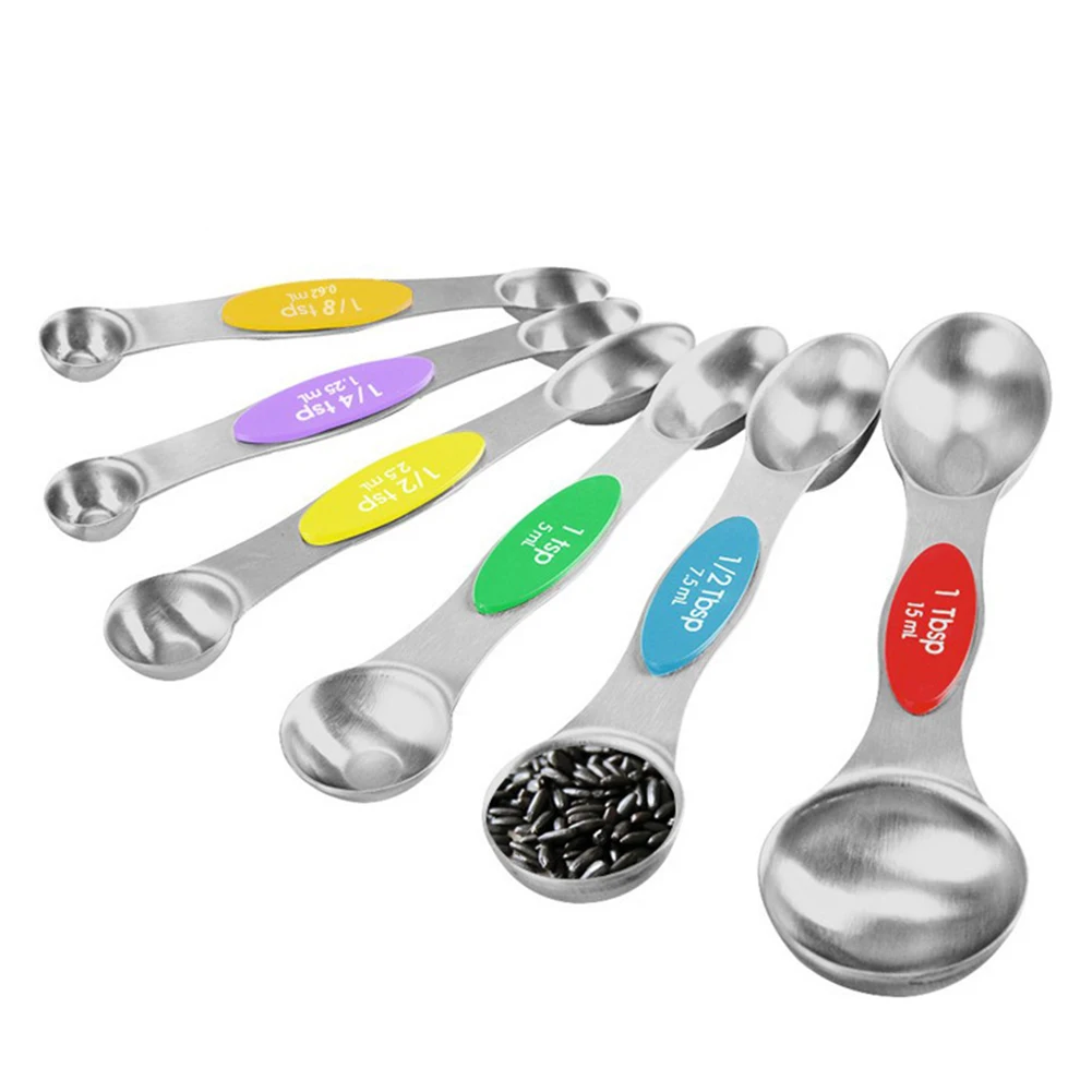6pcs Double Headed Measuring Spoon Multicolor Measuring Cup Set for Bakery Stainless Steel Ingredients Seasoning Scoop