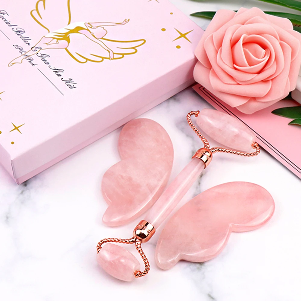 

Jade Roller For Face Rose Quartz Face Roller & Gua Sha Set For Skincare,Under Eye Bags,Puffy Eyes and Face Massager Anti-Wrinkle