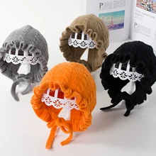 Детские шапки, шляпы для принцессы, зимние, для новорожденных, для девочек, защищают уши, теплые шапки, вязаные, тюрбан, линии, вязанные крючком, шапочки, детские шляпы для фотографии